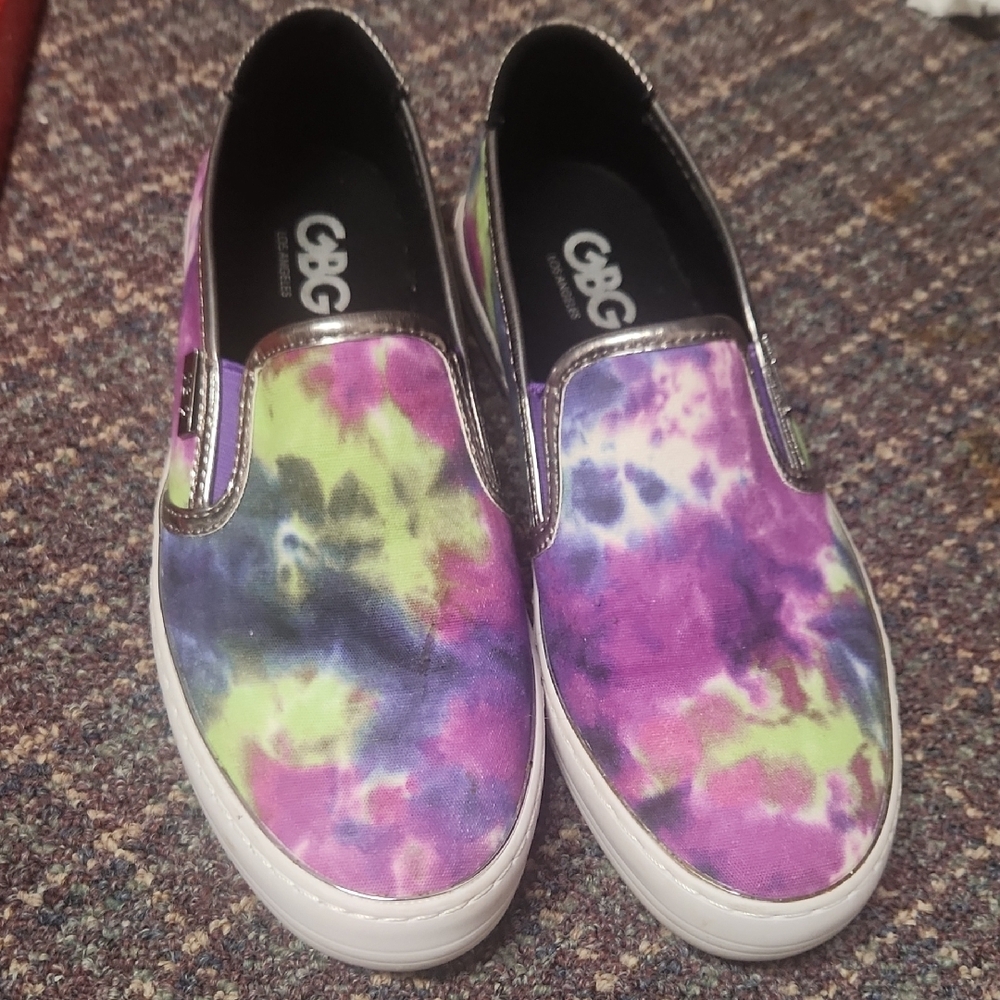 CBG Los Angeles Guess Tie-Dye Slip-On Sneakers Trippy- Purple/lime/magenta